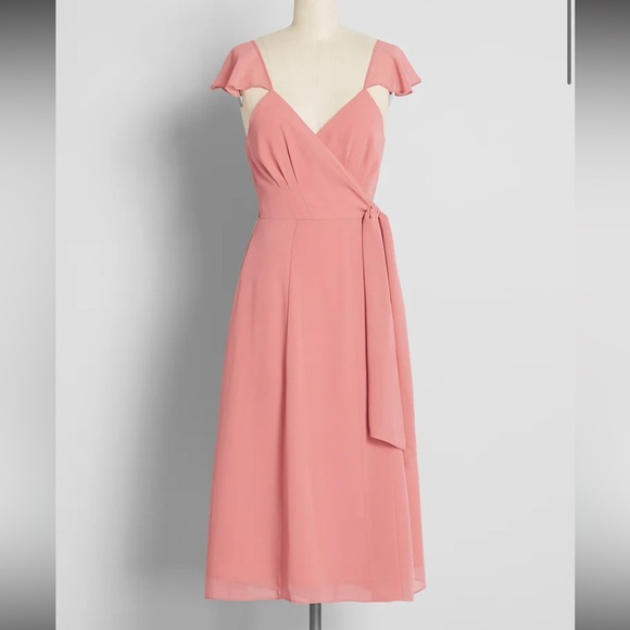 Hutch ModCloth Salmon Blush Pink Dress Sz 0 NEW Chiffon Wrap Dress - Picture 1 of 5